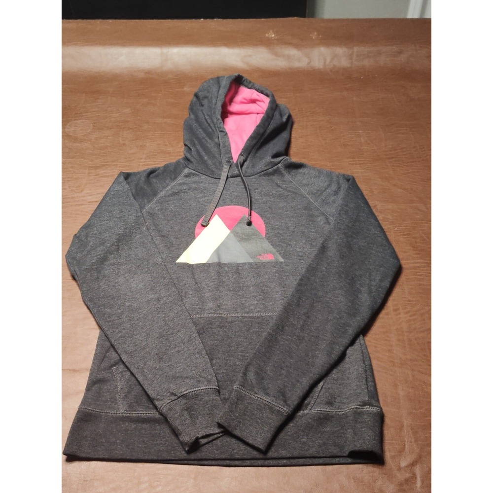 The North Face Hoodie Women Small Gray Pink Mountain Graphic Pullover Sweatshirt